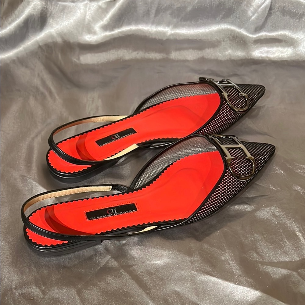 Carolina Herrera - Initials Insignia Mesh Slingback Flats
